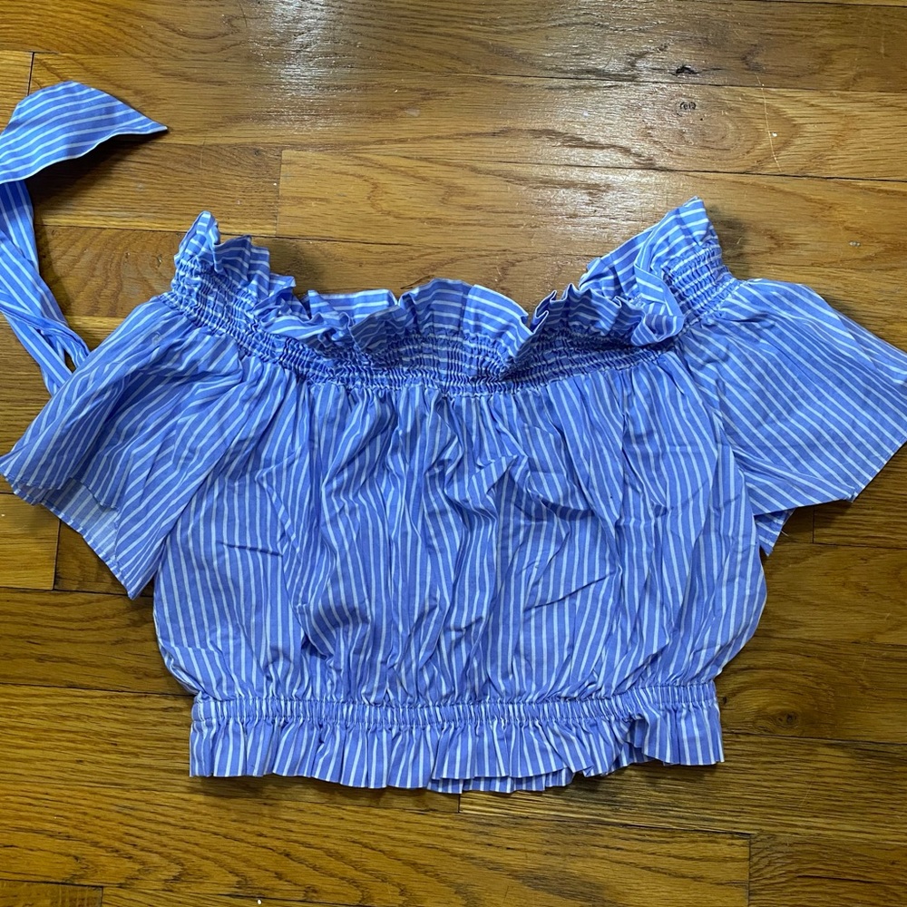 Off the shoulder Blue white stripe top